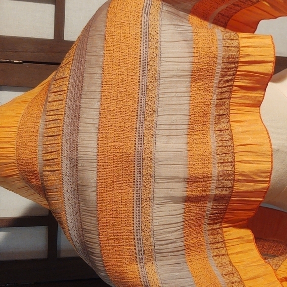 Marc Rozier Orang and Gray Striped Silk - Cotton - Linen Blend Scarf - Picture 2 of 7